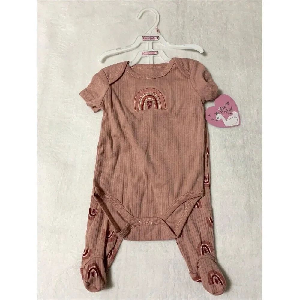 Duck Duck Goose Baby 2Pc Set 6-9M Princess Rose Rainbow Outfit